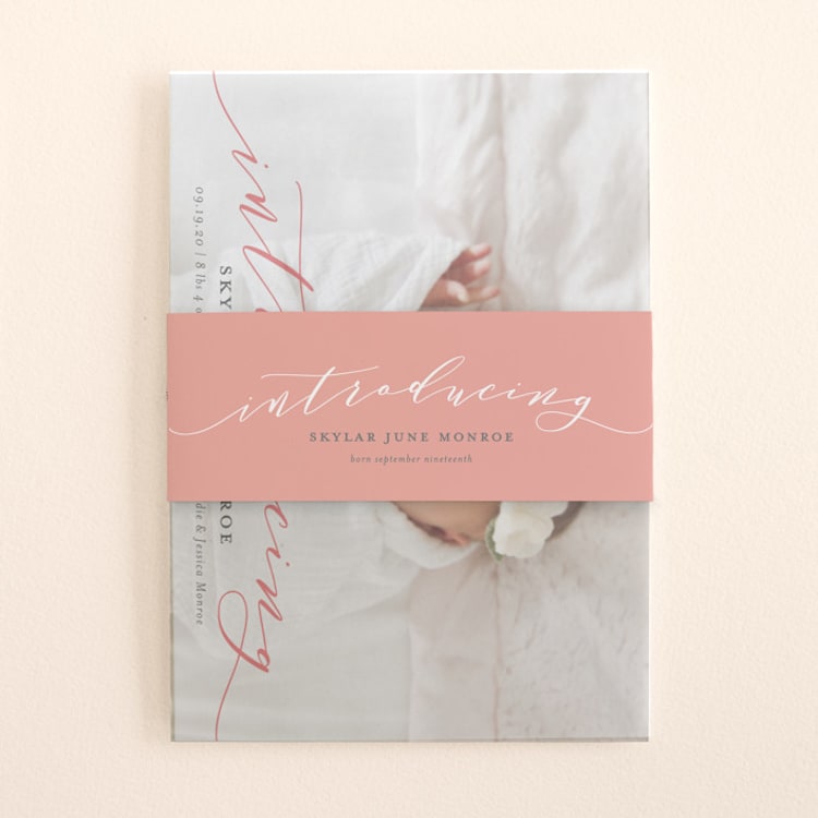 "Treasured" - Birth Announcement Belly Bands in Petal by Sarah Brown - Front