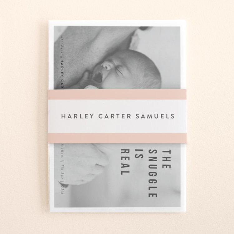 "The Snuggle is Real" - Birth Announcement Belly Bands in Stone by Up Up Creative - Front