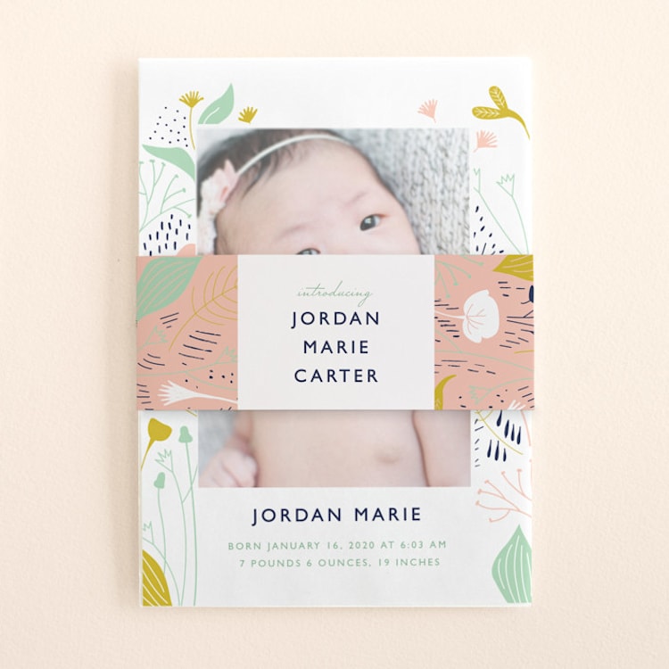 "Soft Meadow" - Birth Announcement Belly Bands in Rose by Eve Schultz - Front