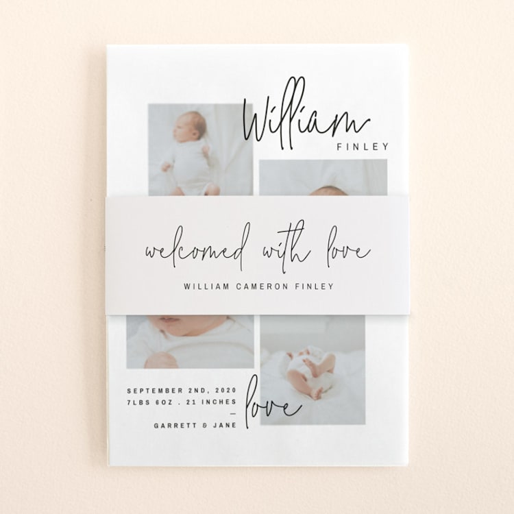 "overjoyed script" - Birth Announcement Belly Bands in Onyx by Lindsay Stetson Thompson - Front