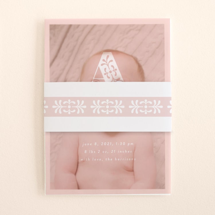 "monogram overlay" - Birth Announcement Belly Bands in Blush by Susan Asbill - Front