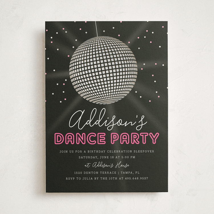 "Dance Party" - Children's Birthday Party Invitations in Raspberry by Kelly Nasuta - Front