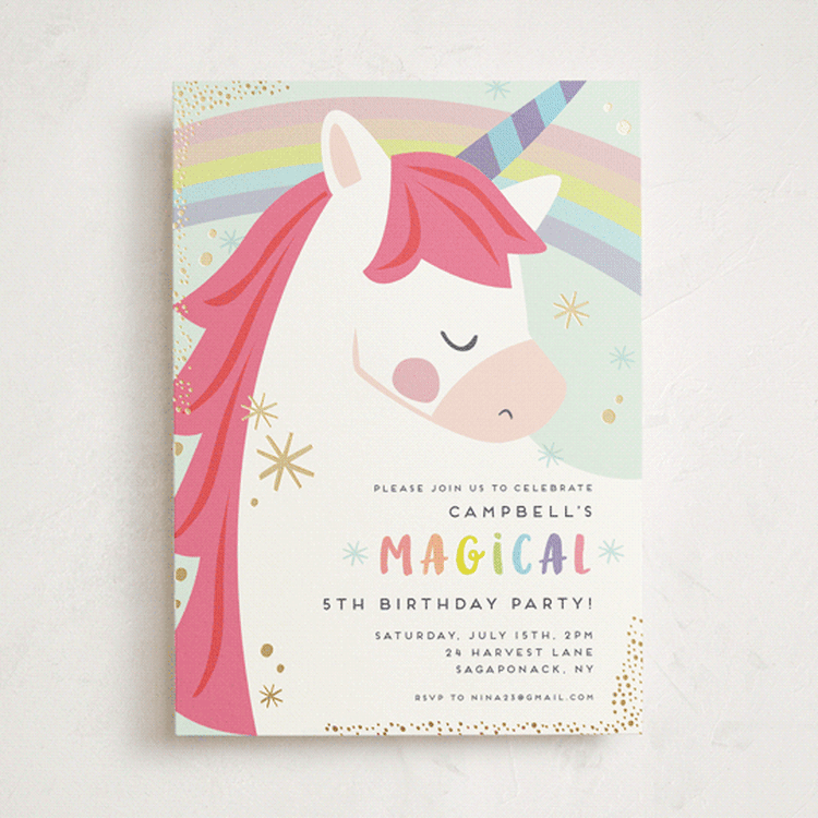 "unicorno" - Children's Birthday Party Invitations in Bubblegum by peetie design - Front