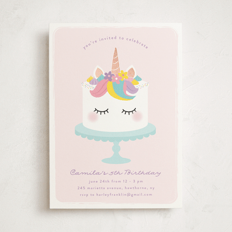"Sweet Unicorn" - Children's Birthday Party Invitations in Strawberry by Annie Holmquist - Front