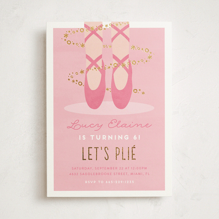 "Let's Plie" - Children's Birthday Party Invitations in Bubblegum by Jen Banks - Front