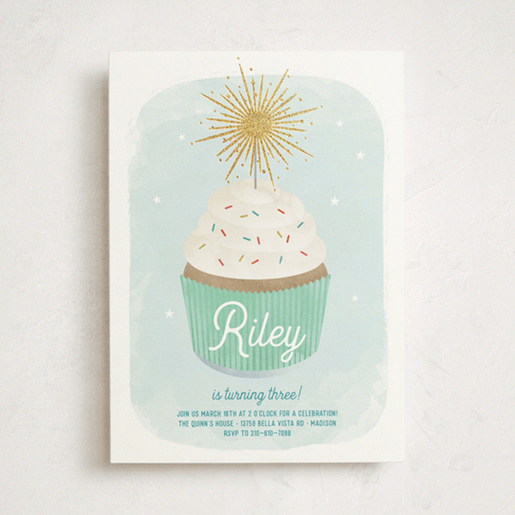 "Sparkler" - Children's Birthday Party Invitations in Spearmint by Lorent and Leif - Front