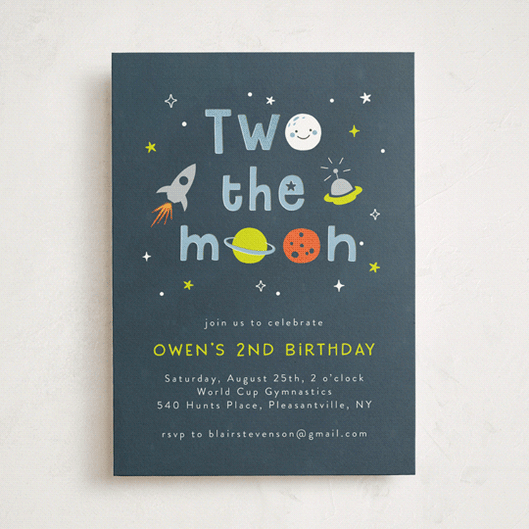 "Two the moon" - Children's Birthday Party Invitations in Midnight by Annie Holmquist - Front