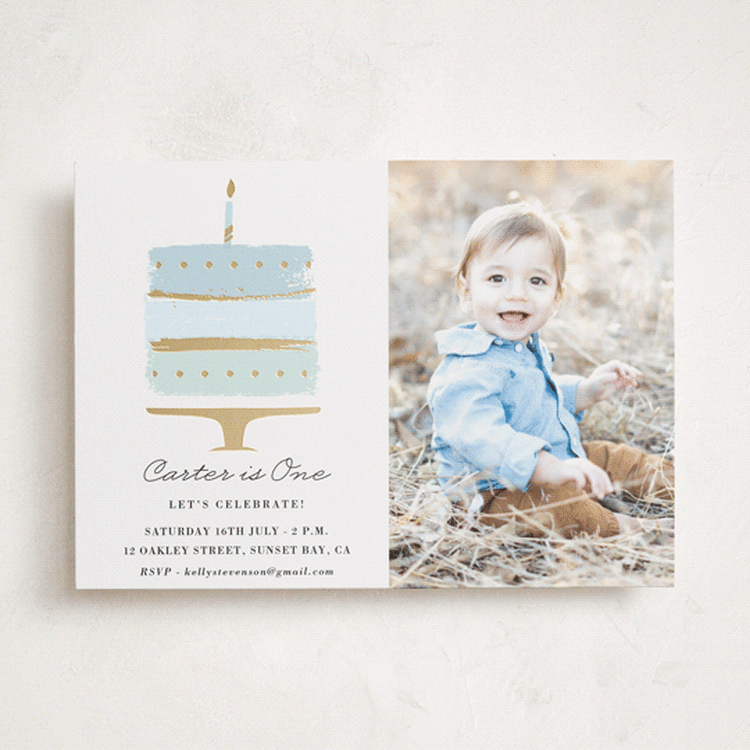 "Brushed Cake" - Children's Birthday Party Invitations in Sky by Oma N. Ramkhelawan - Front