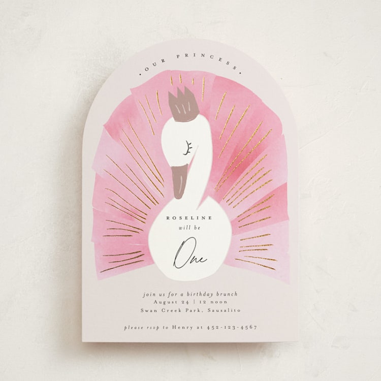 "Our Swan Princess" - Children's Birthday Party Invitations in Candy by Kanika Mathur - Front