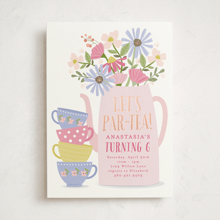 "party teapot" - Children's Birthday Party Invitations in Petal by Karidy Walker - Front