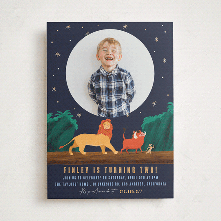 "Disney's Lion King Hakuna Matata" - Children's Birthday Party Invitations in Midnight by Elly - Front