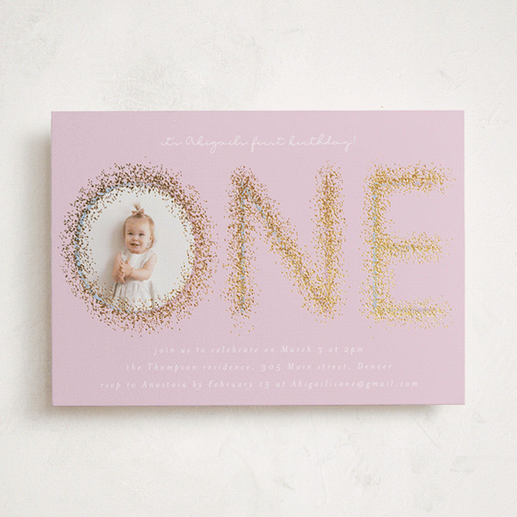 "Sparkle One" - Children's Birthday Party Invitations in Cotton Candy by Ashlee Townsend - Front