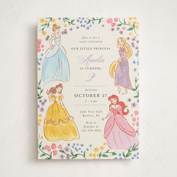 "Disney Princess Garden Party" - Children's Birthday Party Invitations in Buttercream by Cass Loh - Front
