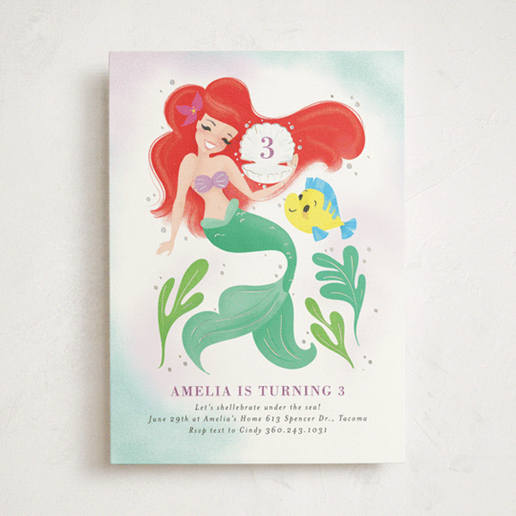 "Disney's Little Mermaid Shellebrate!" - Children's Birthday Party Invitations in Lilac by Itsy Belle Studio - Front