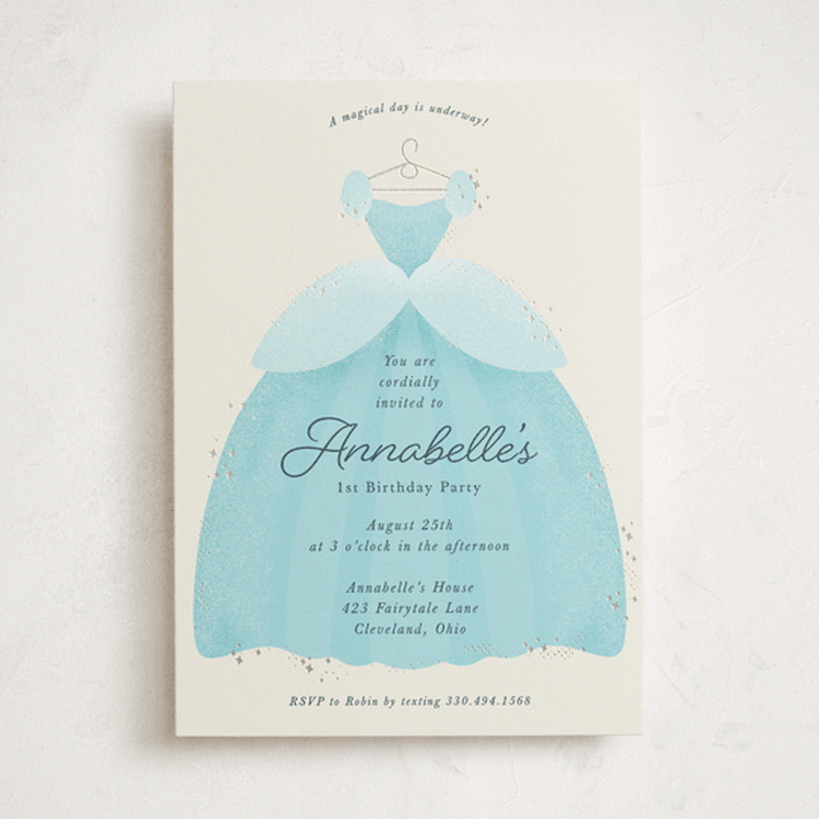 "Disney Cinderella Princess Dress" - Children's Birthday Party Invitations in Sky by Megan Cash - Front