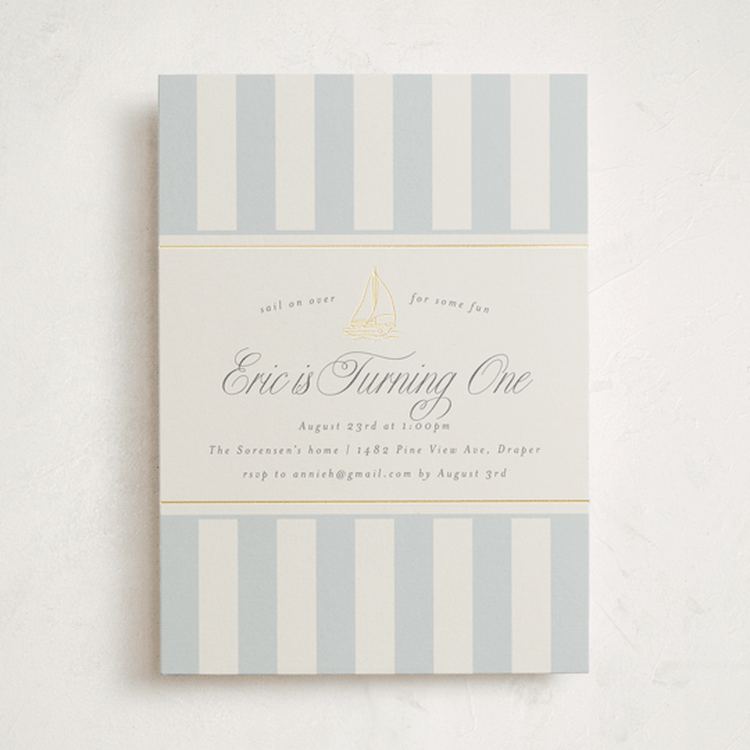 "On Board" - Children's Birthday Party Invitations in Fog by Stephanie Hawkes - Front