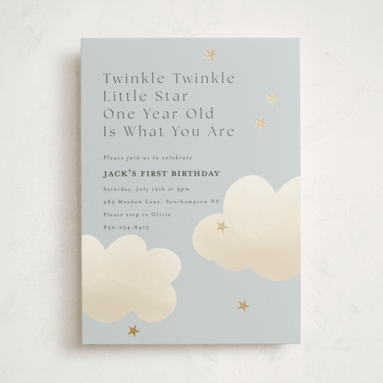 "Twinkle Twinkle" - Children's Birthday Party Invitations in Sky by Joyce Pinheiro - Front