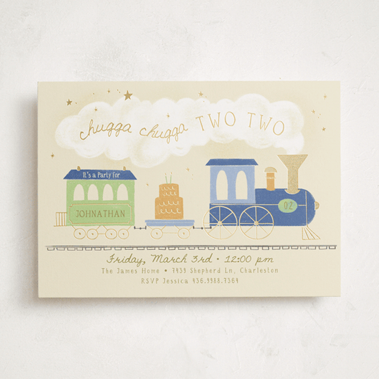 "Chugga Chugga Two Two" - Children's Birthday Party Invitations in Cream by Kiersten Garner - Front