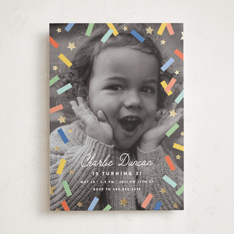 "Little Confetti" - Children's Birthday Party Invitations in Sherbert by Maria Alou - Front