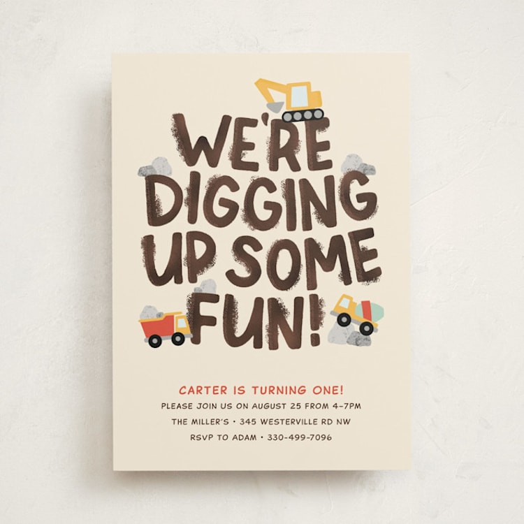 "Digging" - Children's Birthday Party Invitations in Dirt by Megan Cash - Front