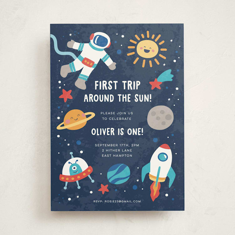 "space age" - Children's Birthday Party Invitations in Midnight by peetie design - Front