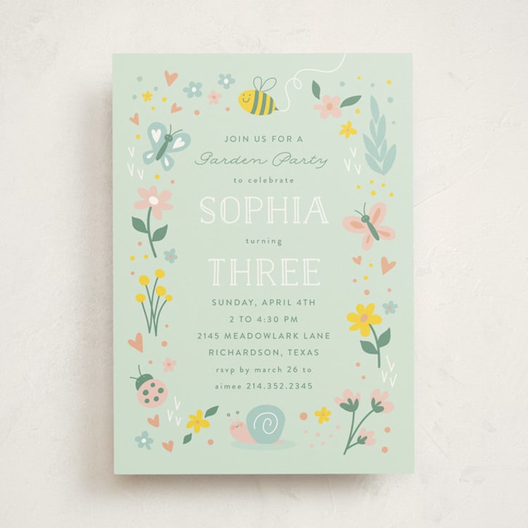 "In The Garden" - Children's Birthday Party Invitations in Sky by Susan Asbill - Front