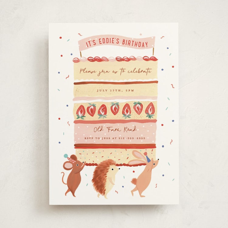 "Cake carry" - Children's Birthday Party Invitations in Strawberry Shortcake by Sarah Knight - Front
