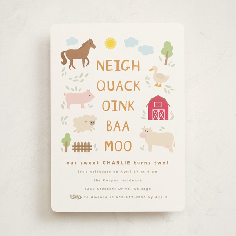"Barnyard noises" - Children's Birthday Party Invitations in Cotton by Creo Study - Front