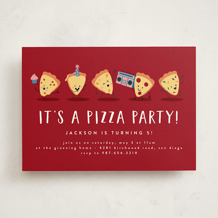 "It's A Pizza Party" - Children's Birthday Party Invitations in Tomato by Katie Zimpel - Front