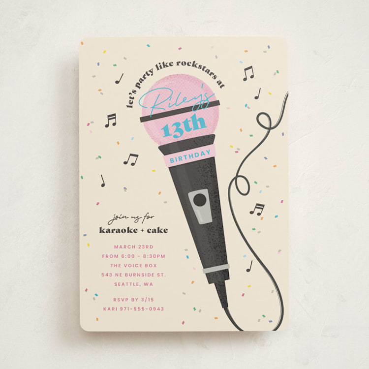 "Karaoke Time" - Children's Birthday Party Invitations in Electric Blue by Lisa McLean - Front