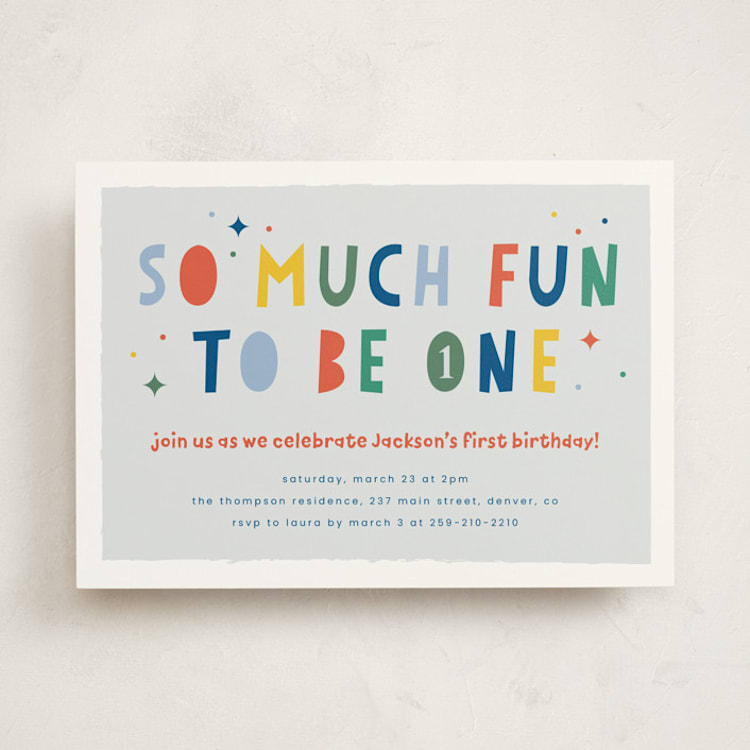 "One is So Fun" - Children's Birthday Party Invitations in Dino by Ashlee Townsend - Front