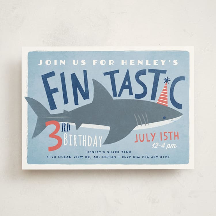 "Shark Tank" - Children's Birthday Party Invitations in Sky by Karidy Walker - Front