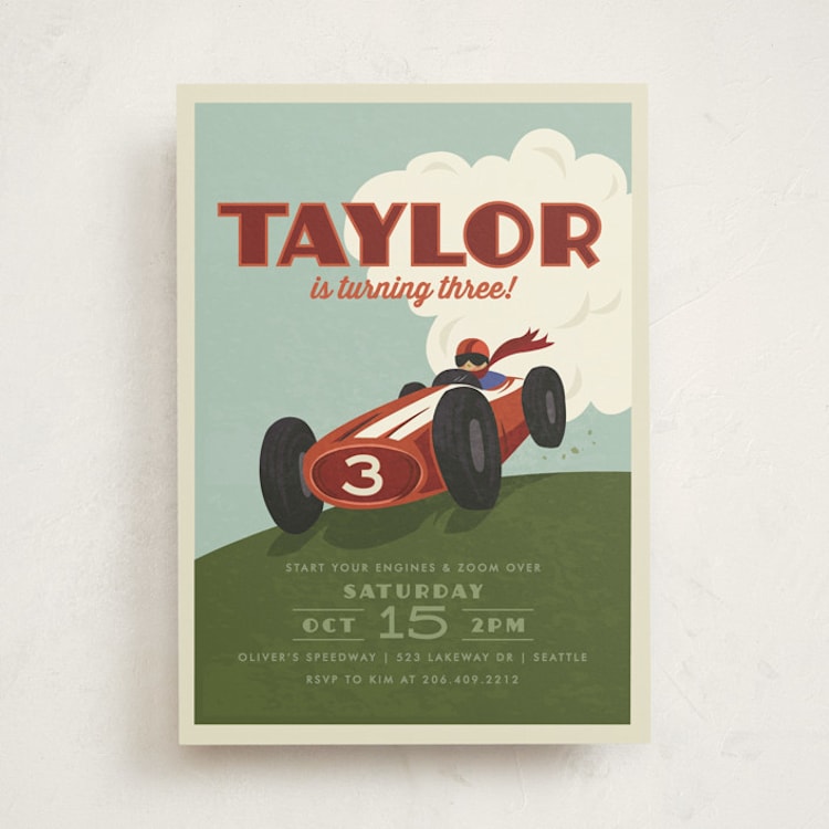 "Start Your Engines" - Children's Birthday Party Invitations in Maroon by Karidy Walker - Front