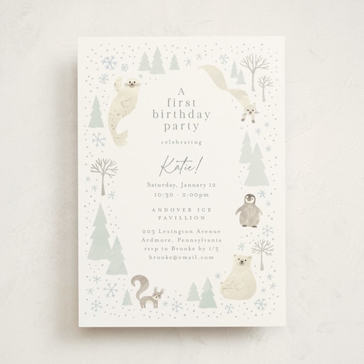 "Arctic friends" - Children's Birthday Party Invitations in Seafoam by Jennifer Wick - Front