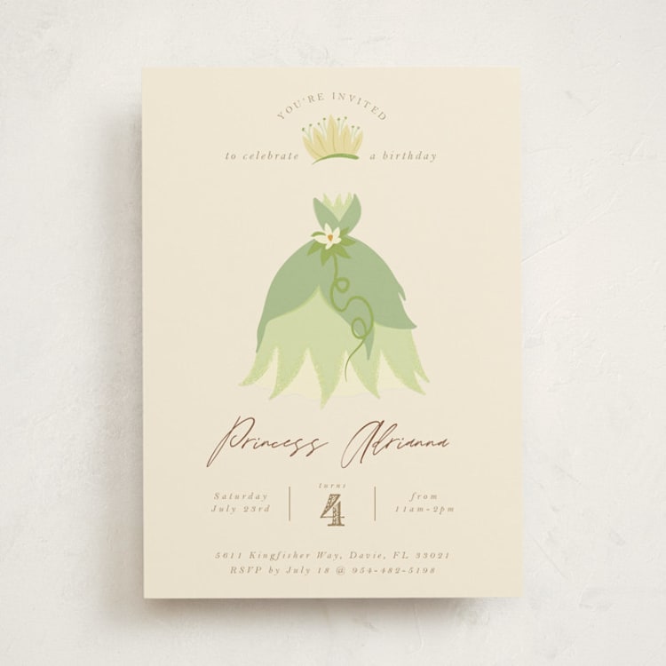 "Disney Princess Tiana's Dress" - Children's Birthday Party Invitations in Southern Cream by Kate Ross - Front