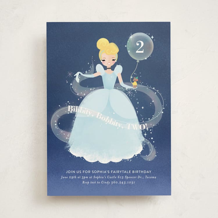 "Disney's Cinderella Bibbity Bobbity" - Children's Birthday Party Invitations in Midnight by Itsy Belle Studio - Front