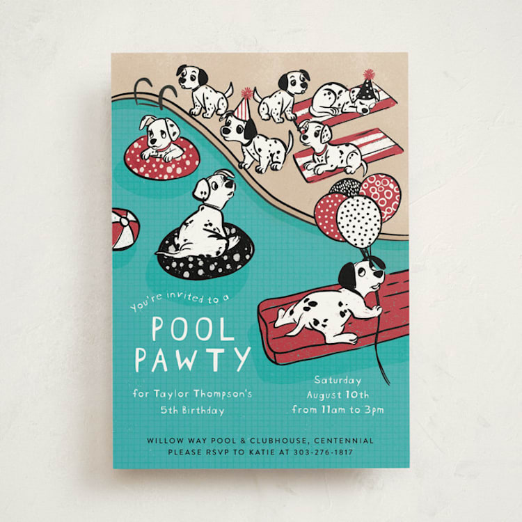 "Disney's 101 Dalmatians Pool Pawty" - Children's Birthday Party Invitations in Firetruck by Jenna Holcomb - Front