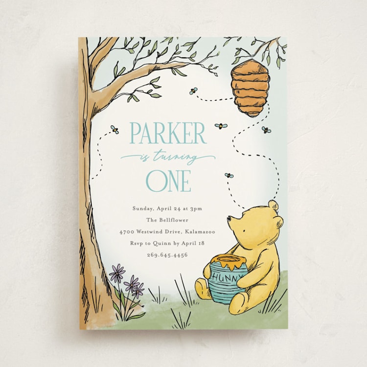 "Disney's Pooh Forest Scene" - Children's Birthday Party Invitations in Sky by Pixel and Hank - Front