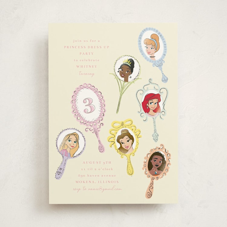 "Disney Princess Mirrors" - Children's Birthday Party Invitations in Vanilla by Baumbirdy - Front