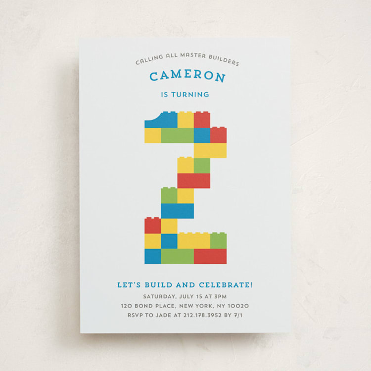"Master Builders Party" - Children's Birthday Party Invitations in Cobalt by Belia Simm - Front