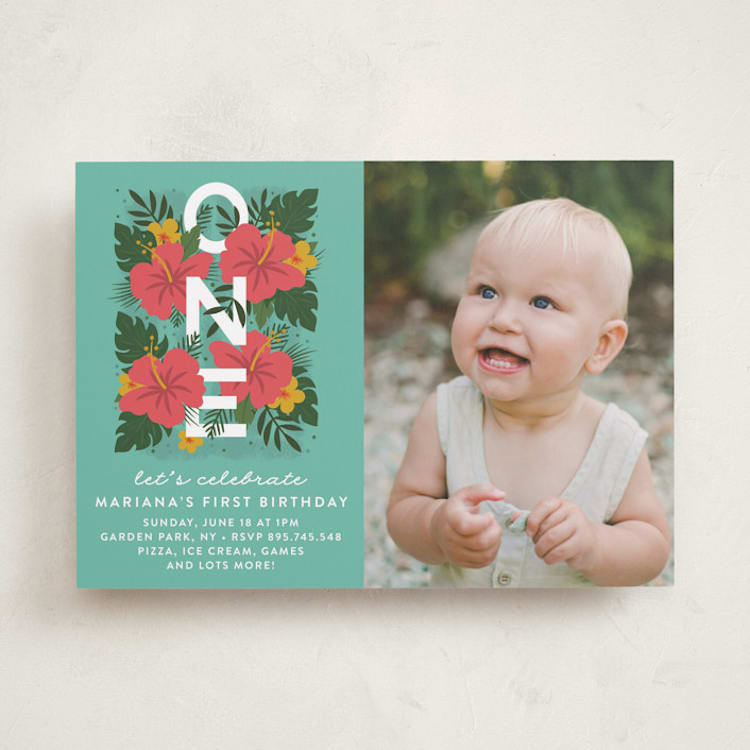 "Festive One" - Children's Birthday Party Invitations in Evergreen by Joanne James - Front
