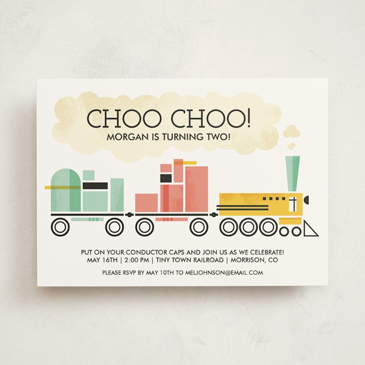 "Mod Conductor" - Children's Birthday Party Invitations in Rose by Kayla King - Front