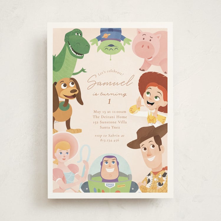 "Disney's and Pixar Toy Story Friends" - Children's Birthday Party Invitations in Taupe by Sabrin Deirani - Front