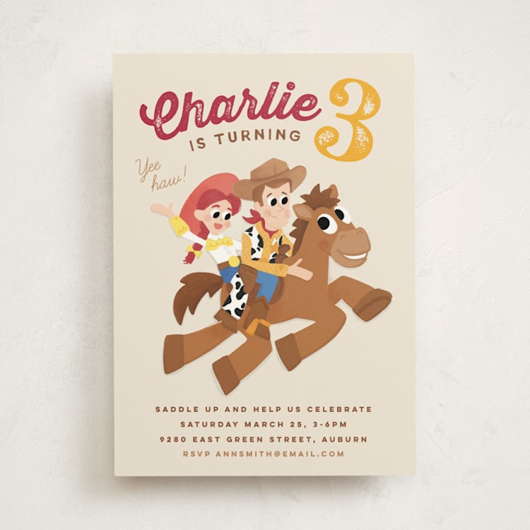 "Disney and Pixar's Cowboy Friends" - Children's Birthday Party Invitations in Vanilla by Jessie Steury - Front