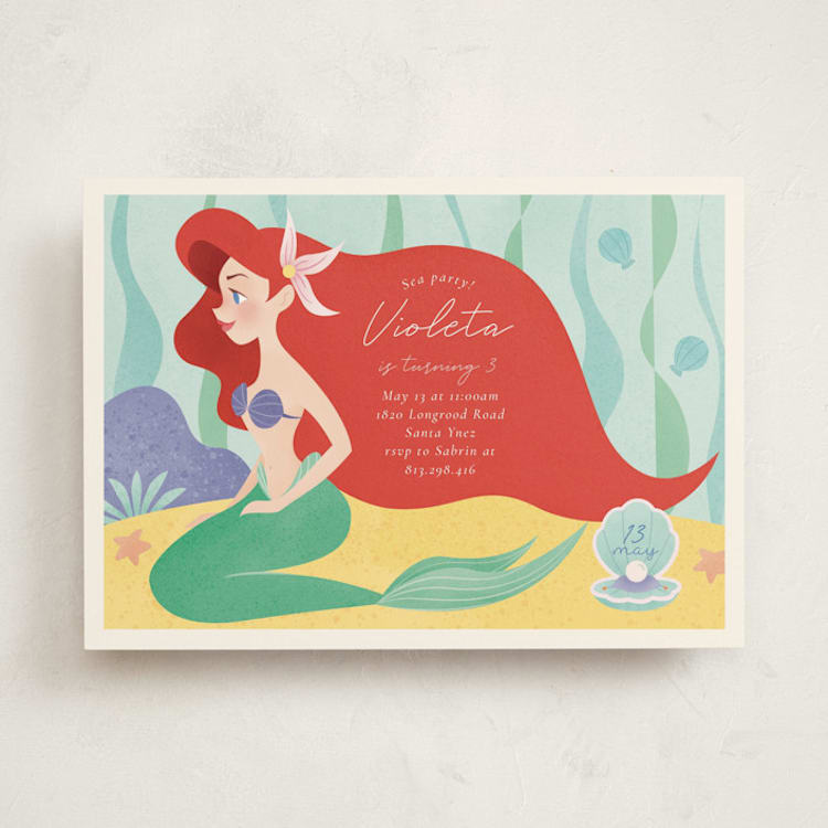 "Disney's Ariel Under The Sea" - Children's Birthday Party Invitations in Aquamarine by Sabrin Deirani - Front