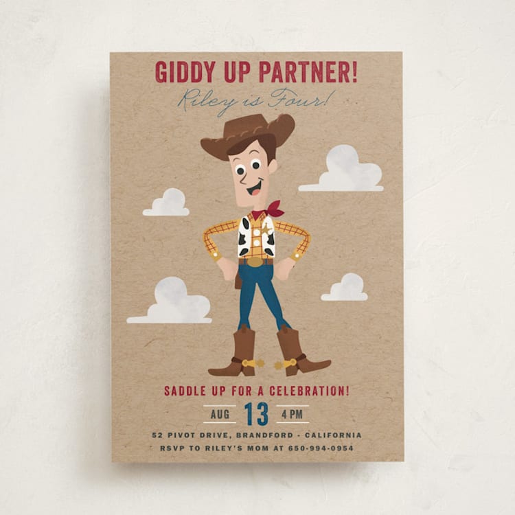 "Disney and Pixar's Howdy Woody" - Children's Birthday Party Invitations in Rustic by Oma N. Ramkhelawan - Front
