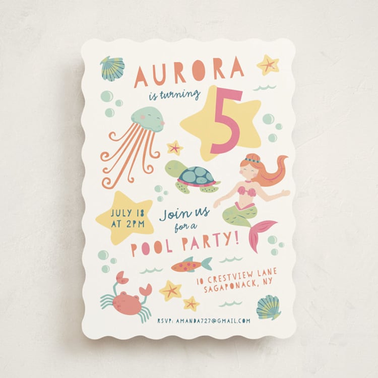 "Sirena" - Children's Birthday Party Invitations in Coral by peetie design - Front