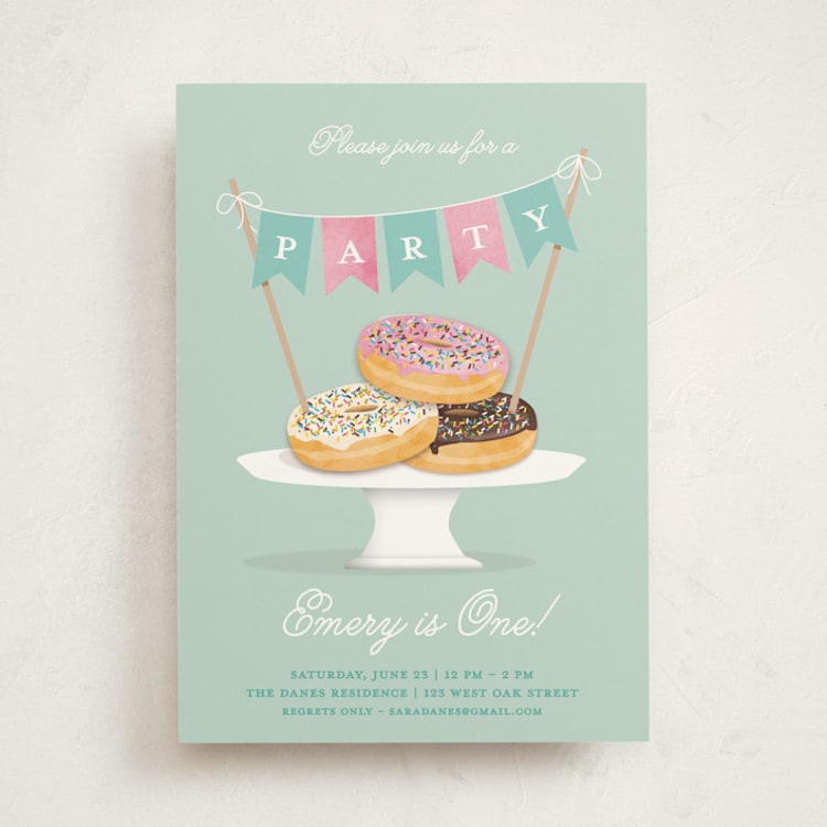 "Everyone Loves Donuts" - Children's Birthday Party Invitations in Neptune by Kerry Doyle - Front