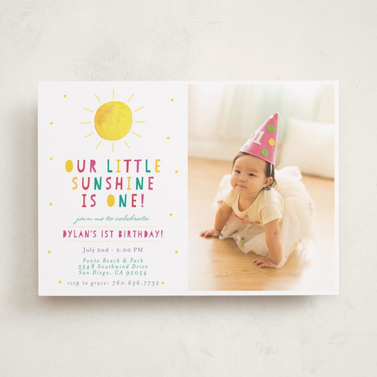 "Little Sunshine" - Children's Birthday Party Invitations in Petal by Little Print Design - Front