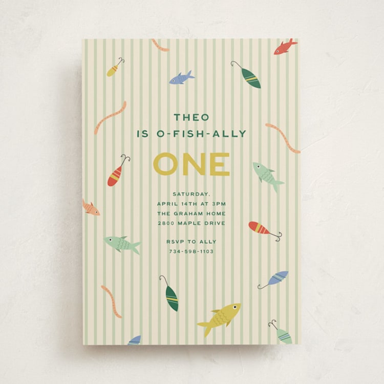 "o-fish-ally!" - Children's Birthday Party Invitations in Mint by Ellen Schlegelmilch - Front